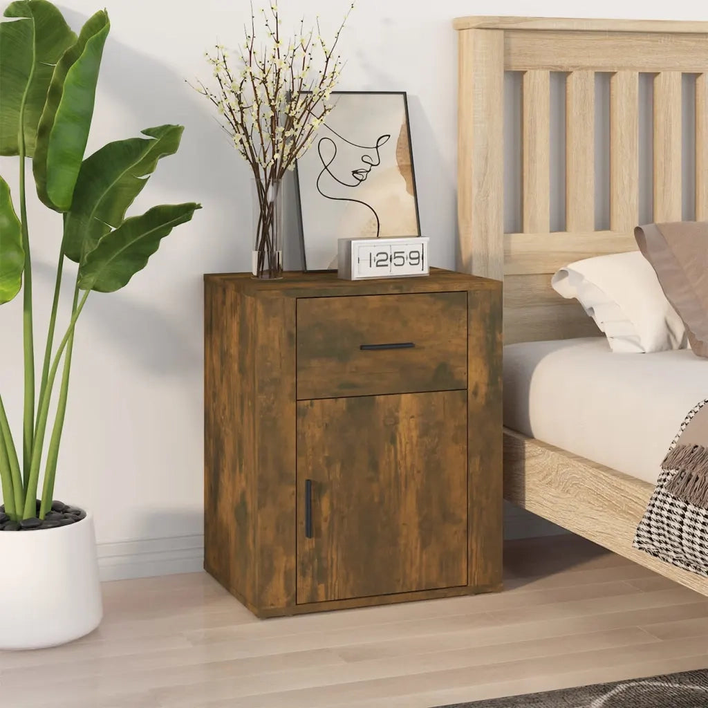 Comodino | Armadio da Notte | Mobiletto da notte Rovere Fumo 50x36x60 cm Legno Multistrato