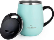 Tazza isolata per caffè con manico, coperchio scorrevole per bicchiere termico a forma di bicchiere da vino da 16 oz con doppio strato di acciaio inox a vuoto per mantenere calde o fredde bevande