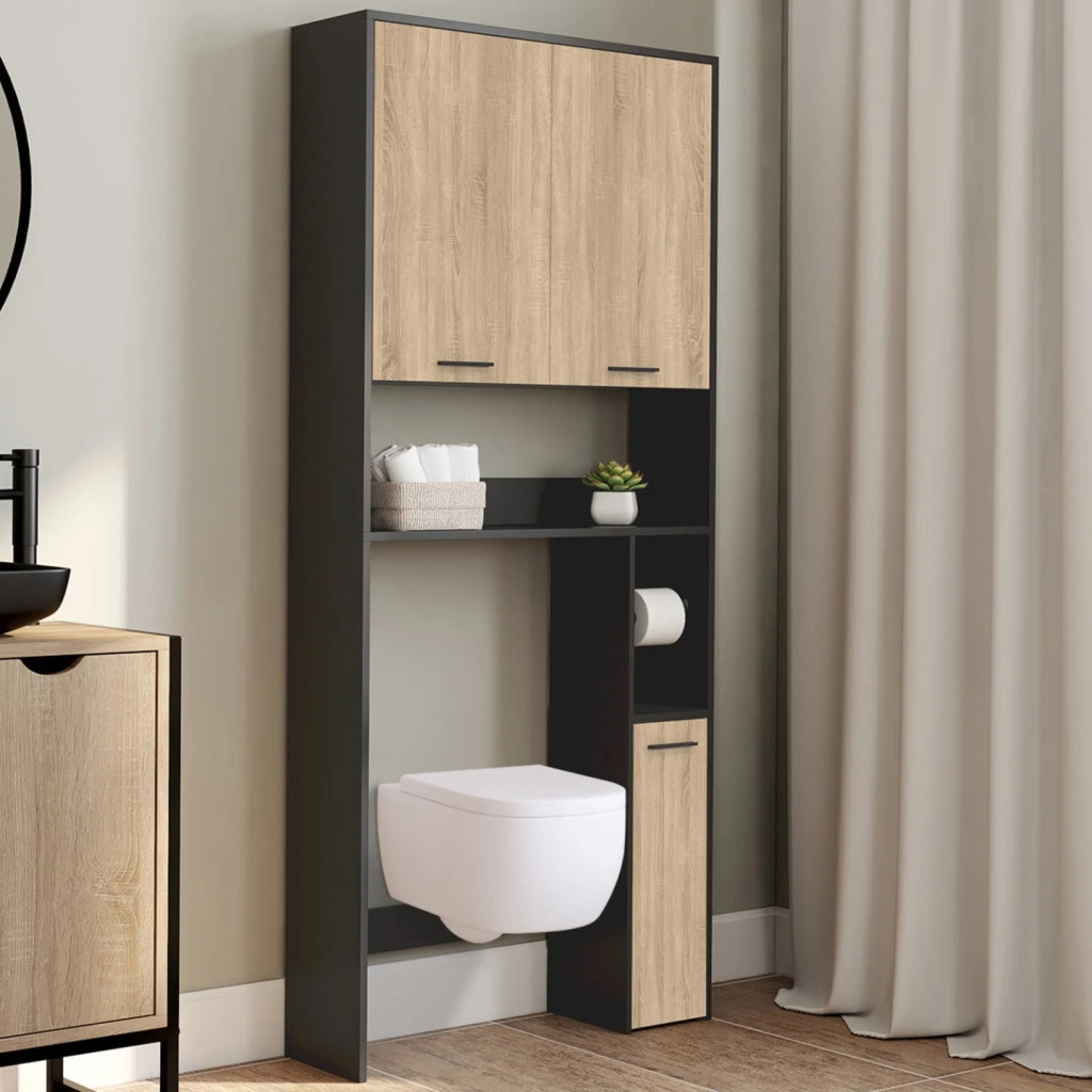 IDMarket - Scaffale WALLIS in legno di faggio con piano nero