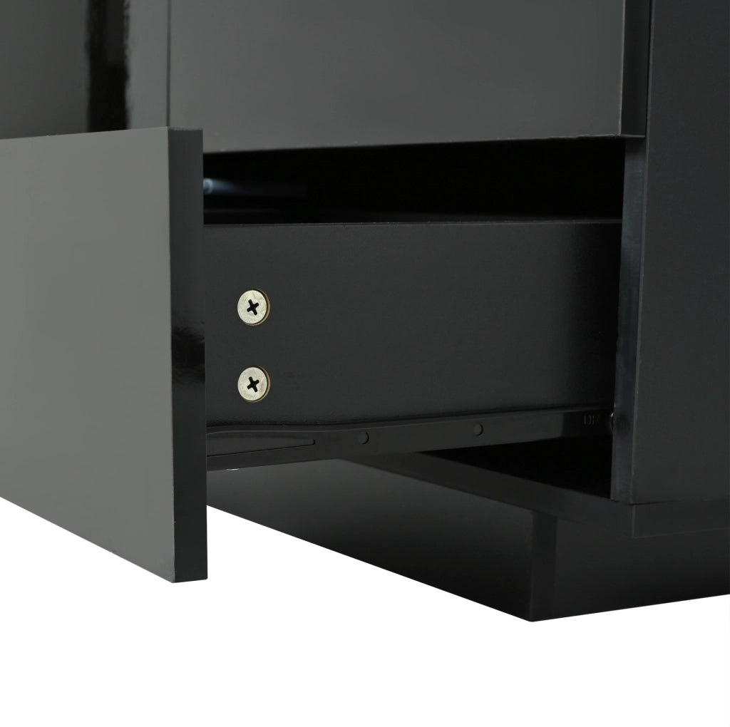 Credenza 140x35x72.5 cm con LED; 2 ante e 3 cassetti; pannello truciolare nero