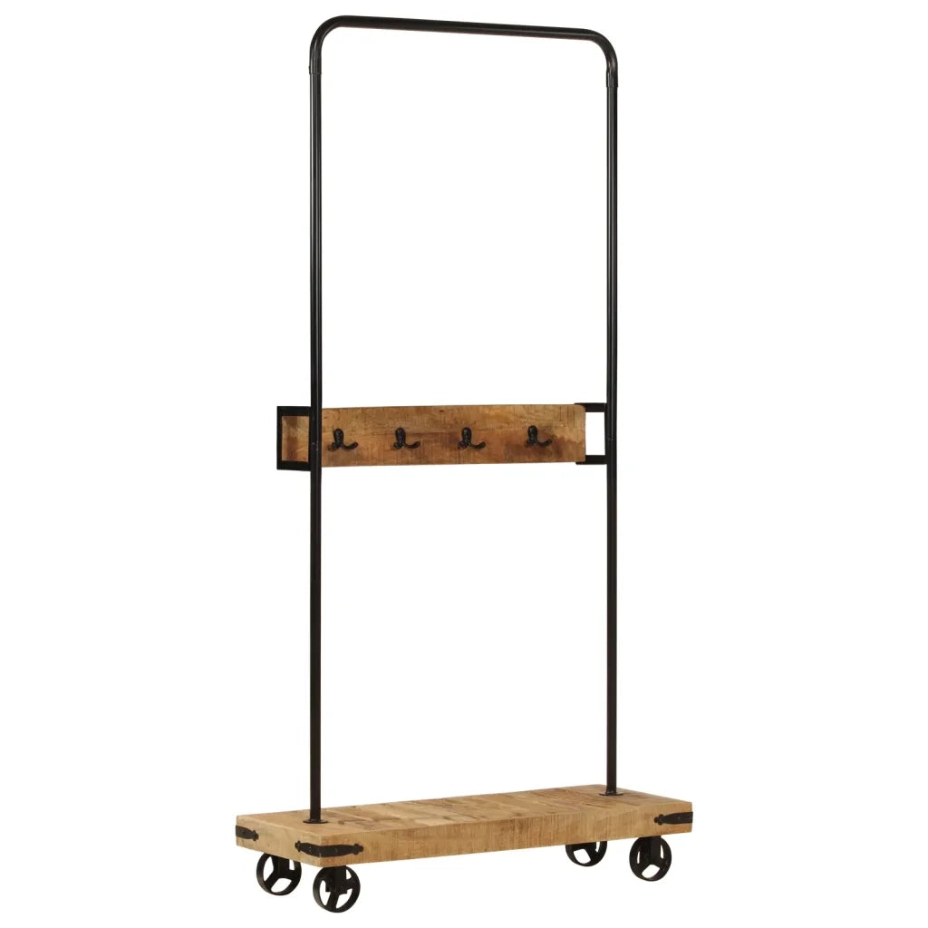 Appendiabiti con Ruote 90x35x190cm Legno Massello Mango e Ferro CFW7923966