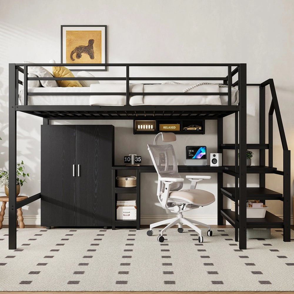 Letto a Soppalco con Scrivania e Armadio ¨C MINIMAL ¨C Nero 140x200