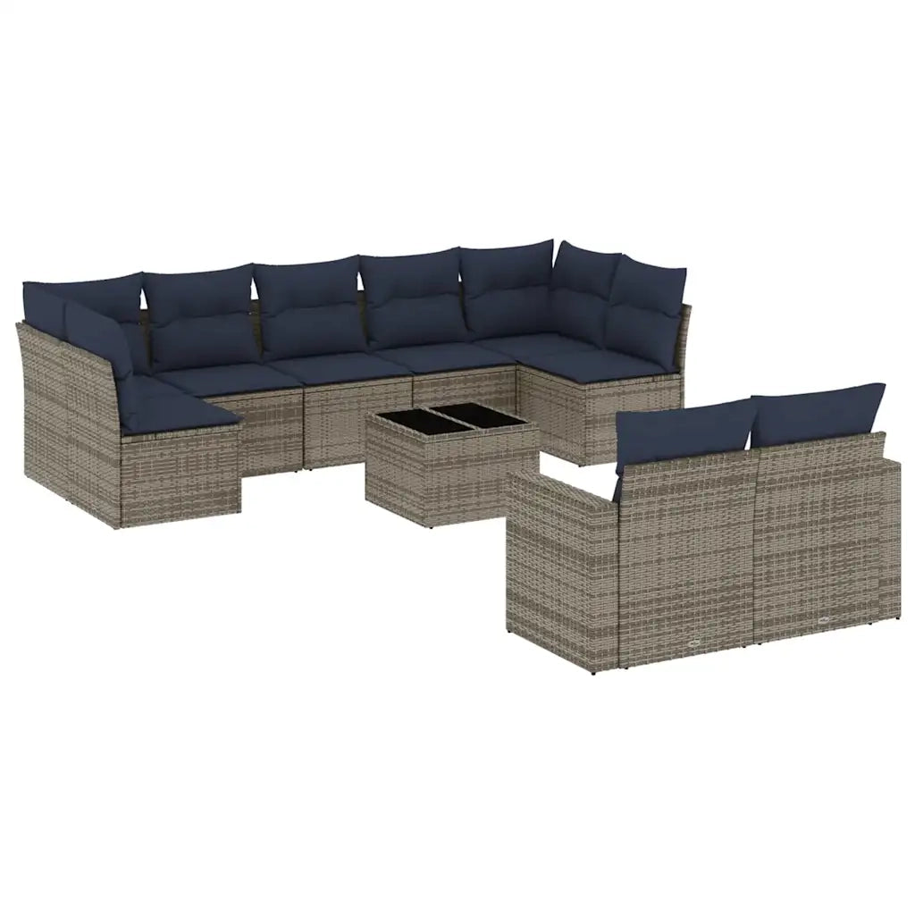 Set Divani da Giardino 10 pz con Cuscini Grigio in Polyrattan