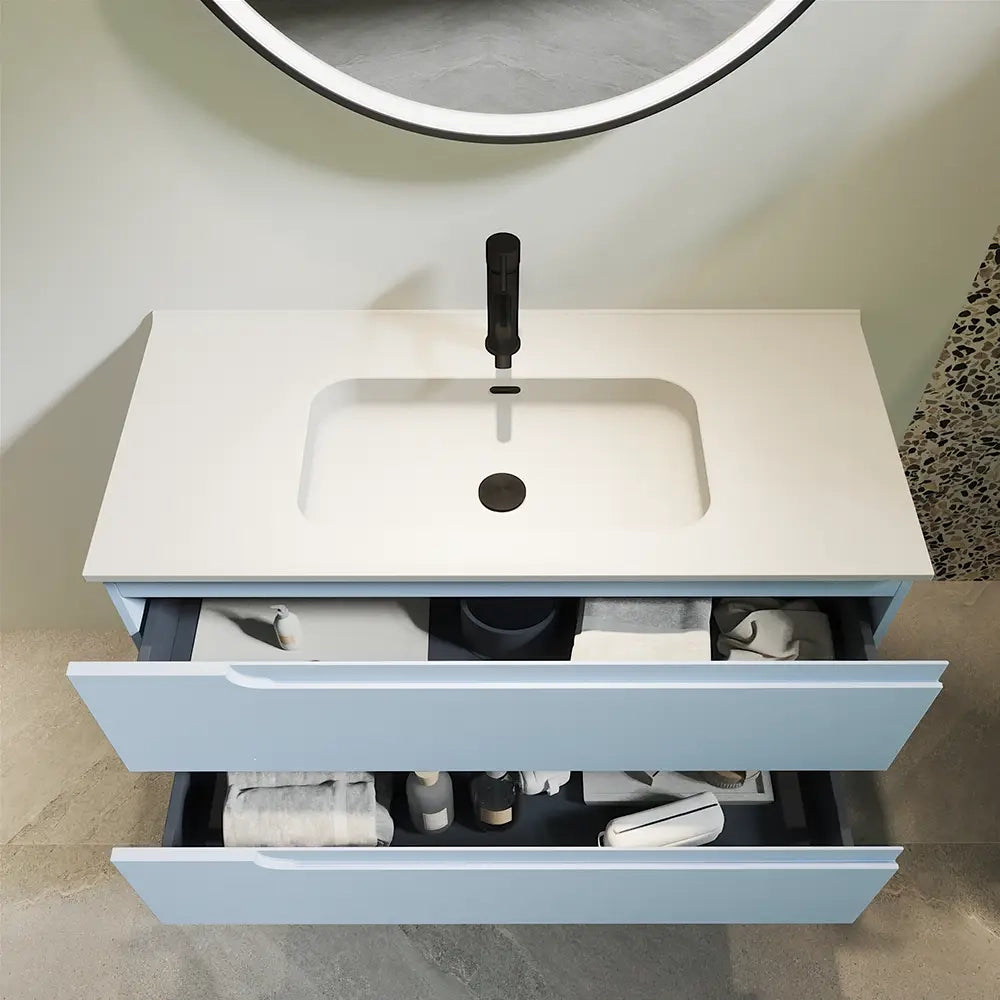 Mobile bagno sospeso 120 cm due cassetti color carta da zucchero con lavabo  | Moor