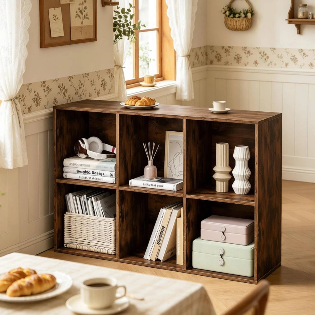 Libreria a cubi 6 vani in legno ingegnerizzato marrone rustico