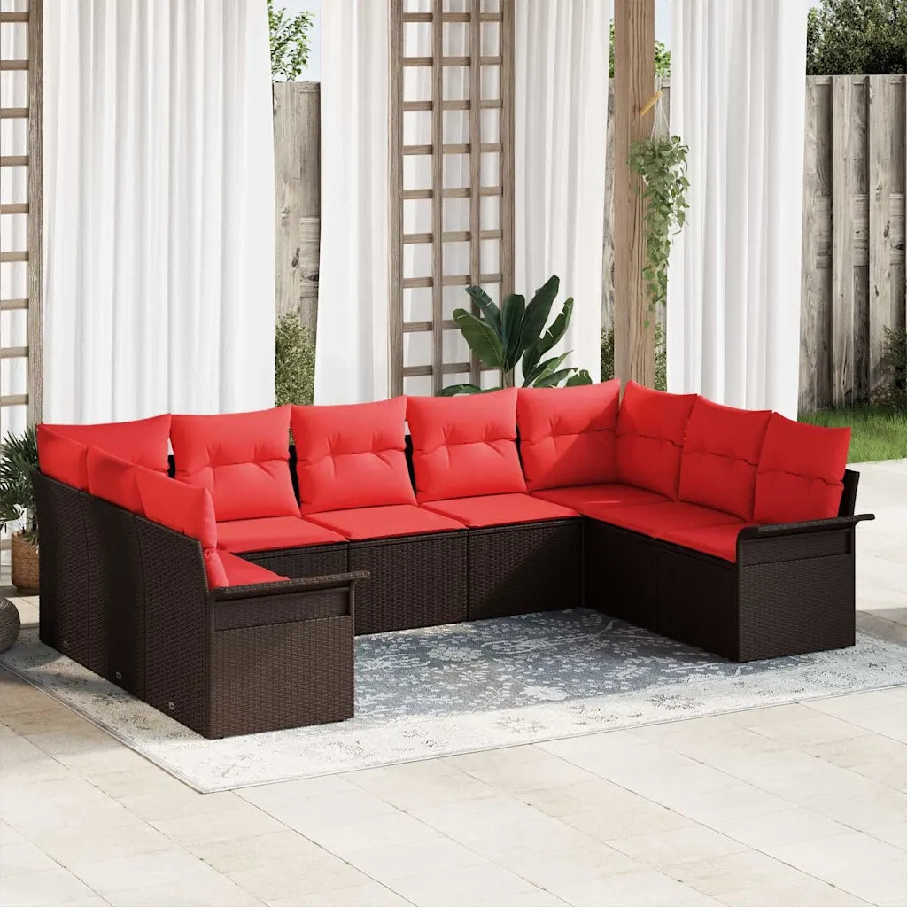 Set Divano da Giardino con archiviazione 9 pcs Beige polyrattan