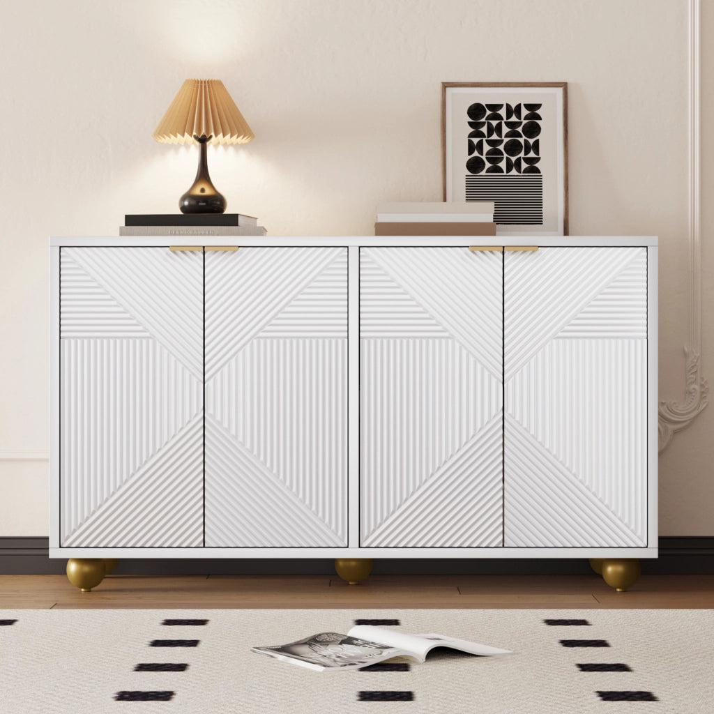 Credenza con quattro ante sagomate - Zephmum - Ripiani regolabili, maniglie metalliche, gambe sferiche