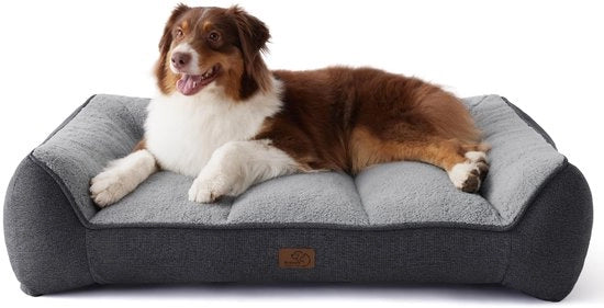 Letto per cani impermeabile per grandi cani - 89x63cm con piumino Sherpa soffice, cuscino antiscivolo per cani in grigio scuro