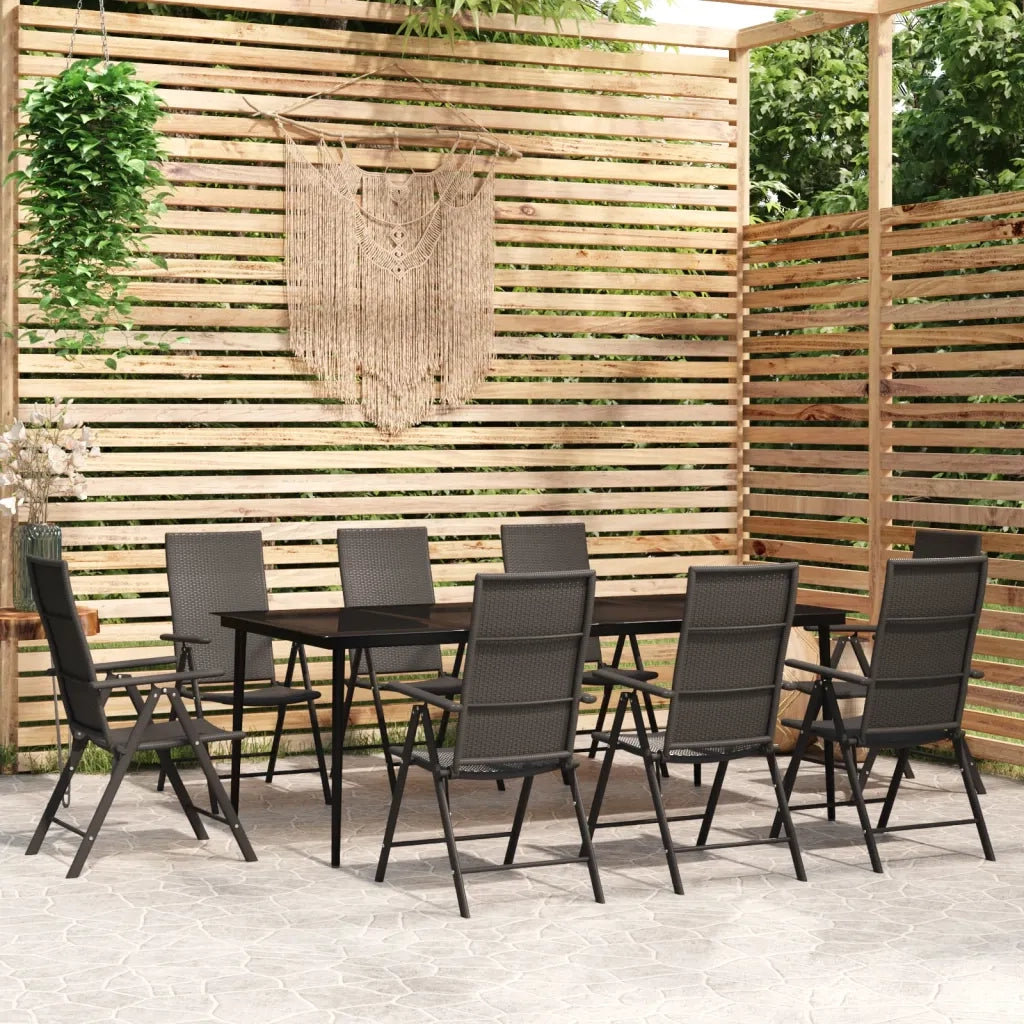 Set da Pranzo per Giardino 9 pz con Cuscini Nero cod mxl 41974