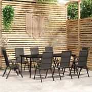 Set da Pranzo per Giardino 9 pz con Cuscini Nero cod mxl 41974