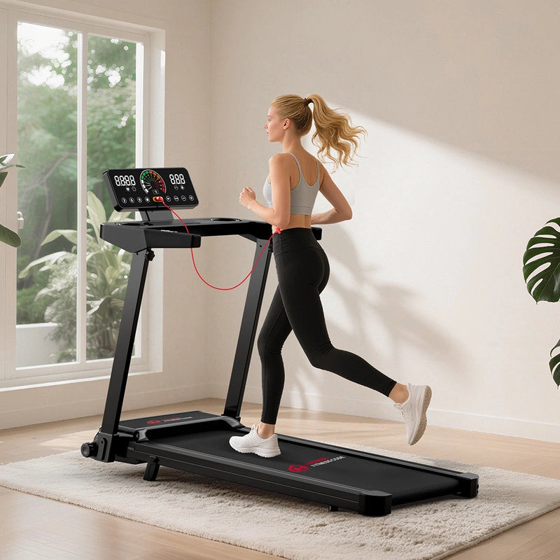 TAPIS ROULANT ELETTRICO COMPATTO PIEGHEVOLE PER LA CASA CON DISPLAY LED E DUE PORTABICCHIERI