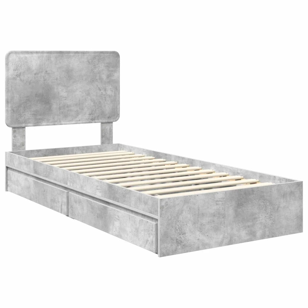 Letto con Contenitore con testiera Grigio cemento 75 x 190 cm