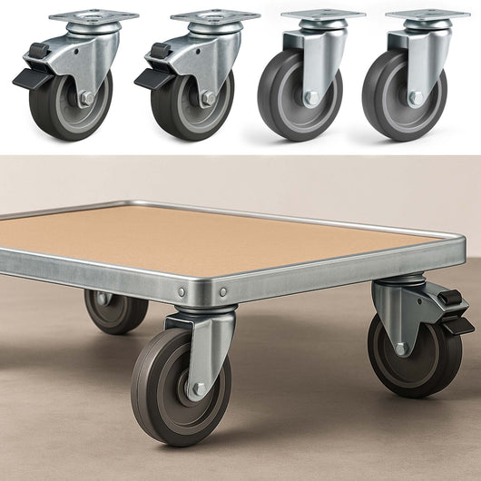 Set rotelle da trasporto 100 mm 2 ruote piroettanti con freno e 2 senza freno, 80 kg a ruota