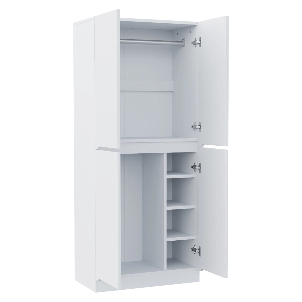 Armadio a doppia anta 70×40×170 cm con ampio spazio interno; 2 ripiani e 2 colli; bianco