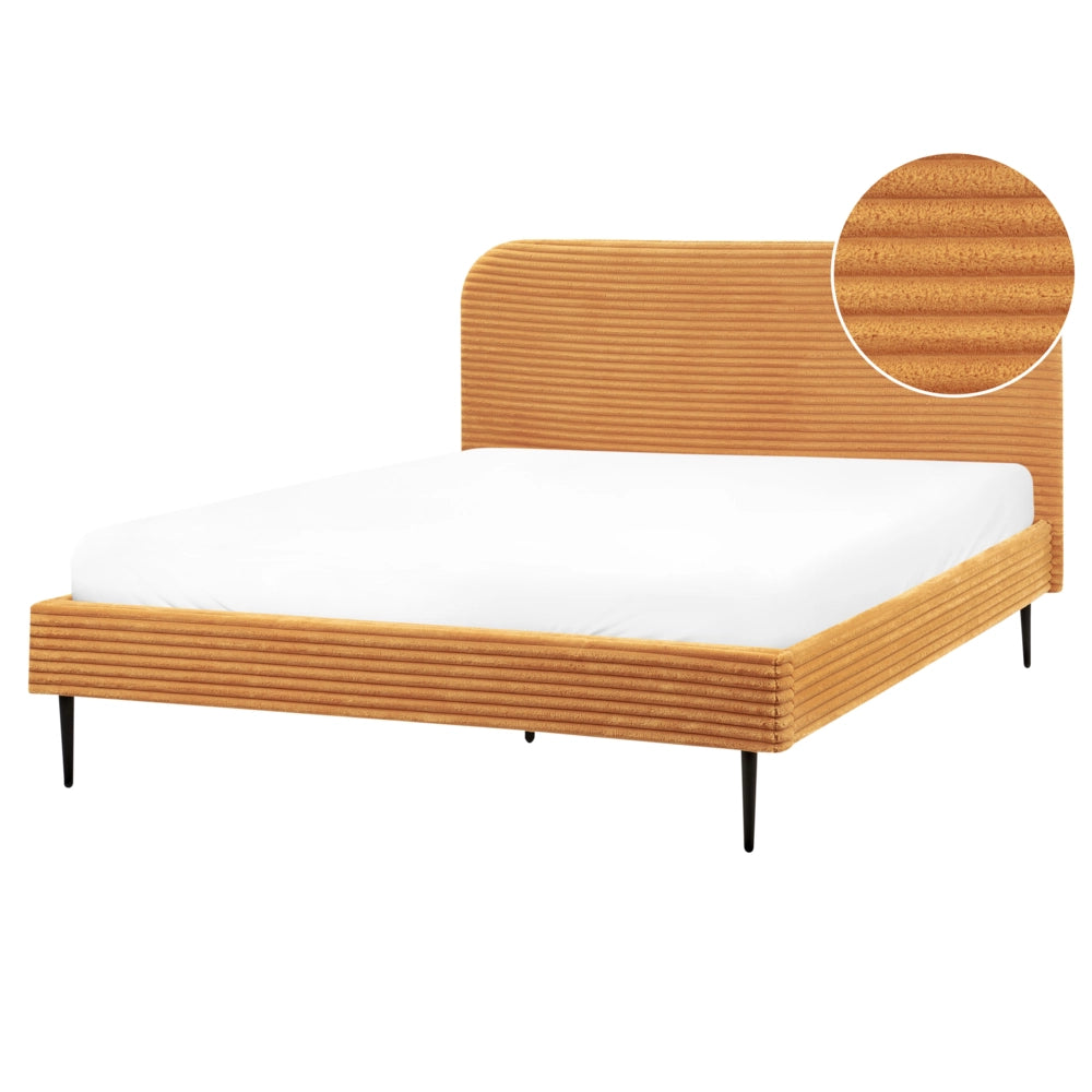 Letto arancione velluto a coste testiera con rete a doghe 160 x 200 cm design minimalista