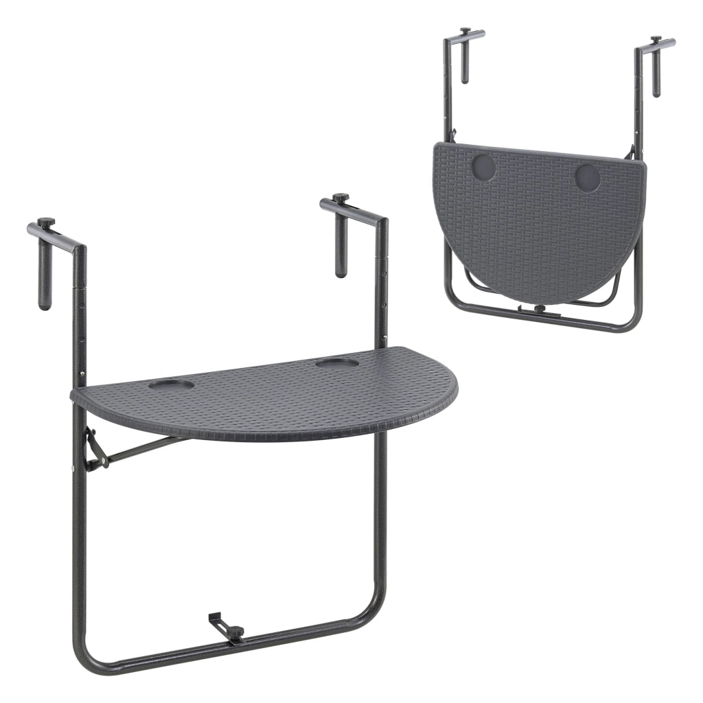 Tavolo Appeso 'Cicala' da Balcone - Piano Semicerchio Ribaltabile - Grigio Scuro [en.casa]