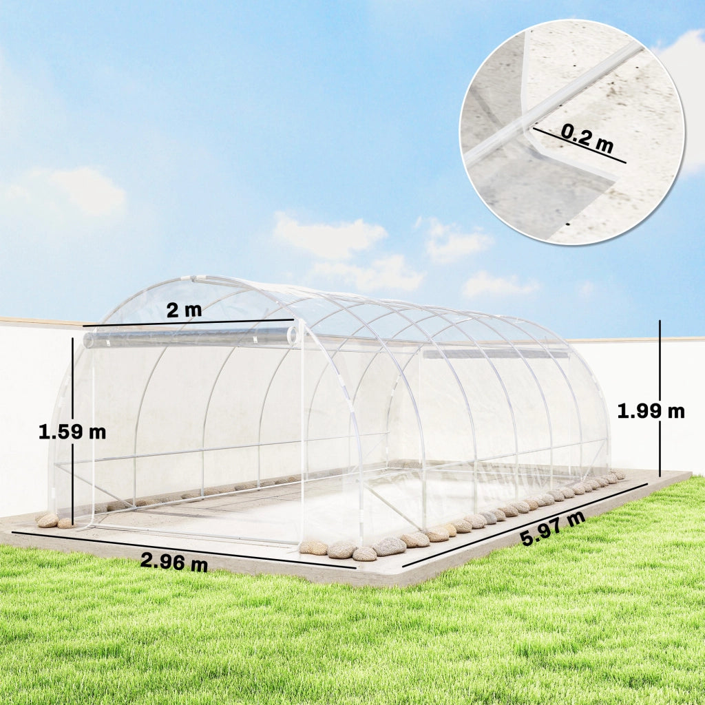 Serra a Tunnel 3x6x2 m con Porte Avvolgibili, Telaio in Acciaio e Copertura in PE Anti-UV, Trasparente