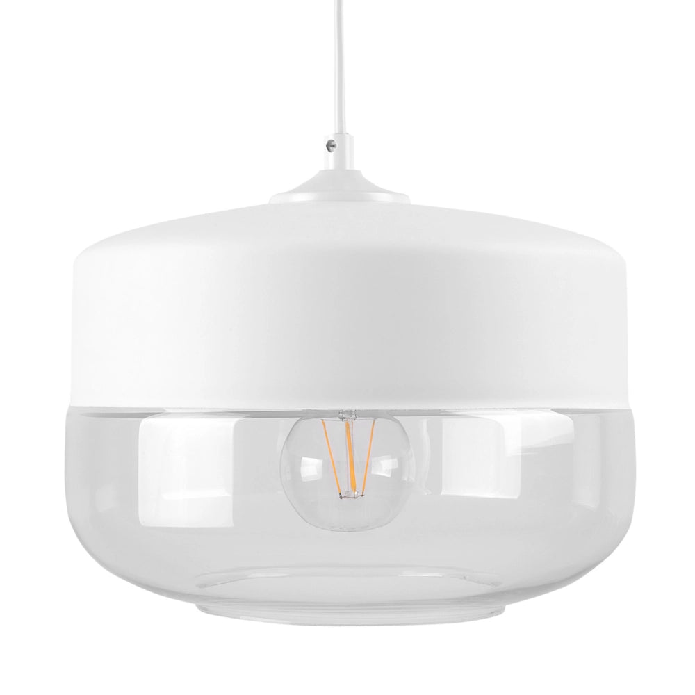 Lampadario Lampada a Sospensione Paralume in Vetro Trasparente Bianco Geometrico Rotondo Design Moderno