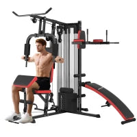 Stazione Fitness Multifunzione per Allenamento del Corpo, in Acciaio e PU, 225x175x200 cm, Nero
