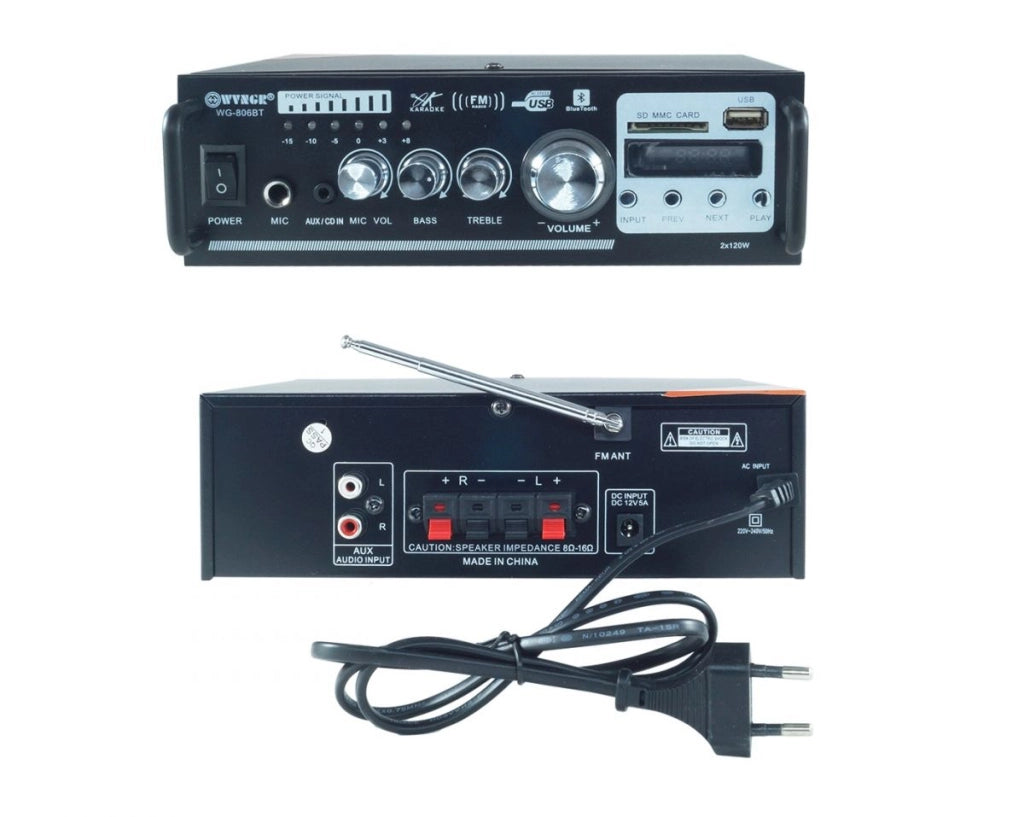 Amplificatore audio stereo 2 canali 2 bluetooth usb sd mp3 karaoke