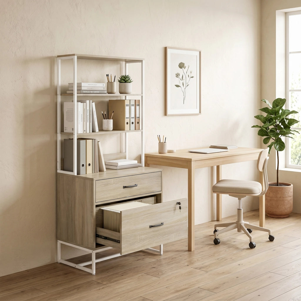 Cassettiera con scaffale 2 cassetti ¨C Zephmum ¨C Rovere