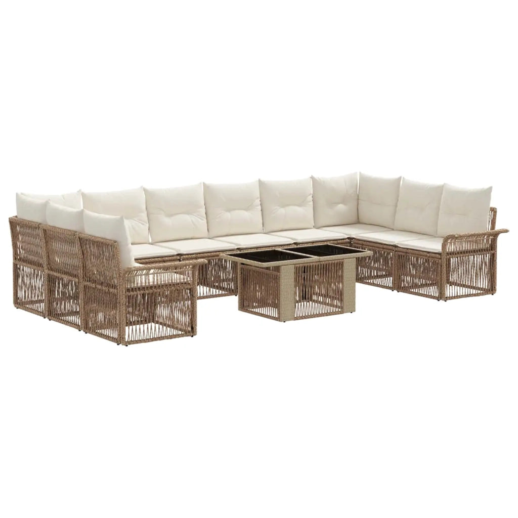 Set Divano da Giardino 11 pz Beige e Bianco Crema polyrattan 3436689