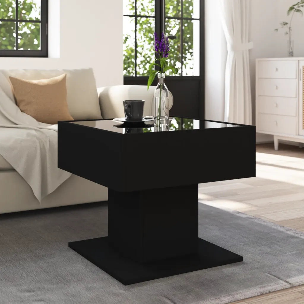 Tavolino Salotto con LED Nero 50x50x45 cm Legno Multistrato 847526