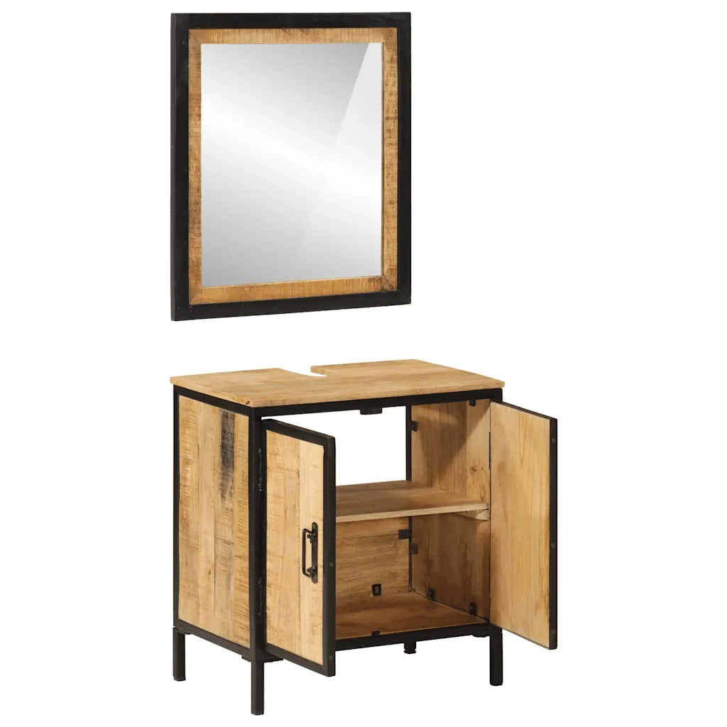 Set Mobili da Bagno 2pz in Ferro e Legno Massello di Mango 3217114
