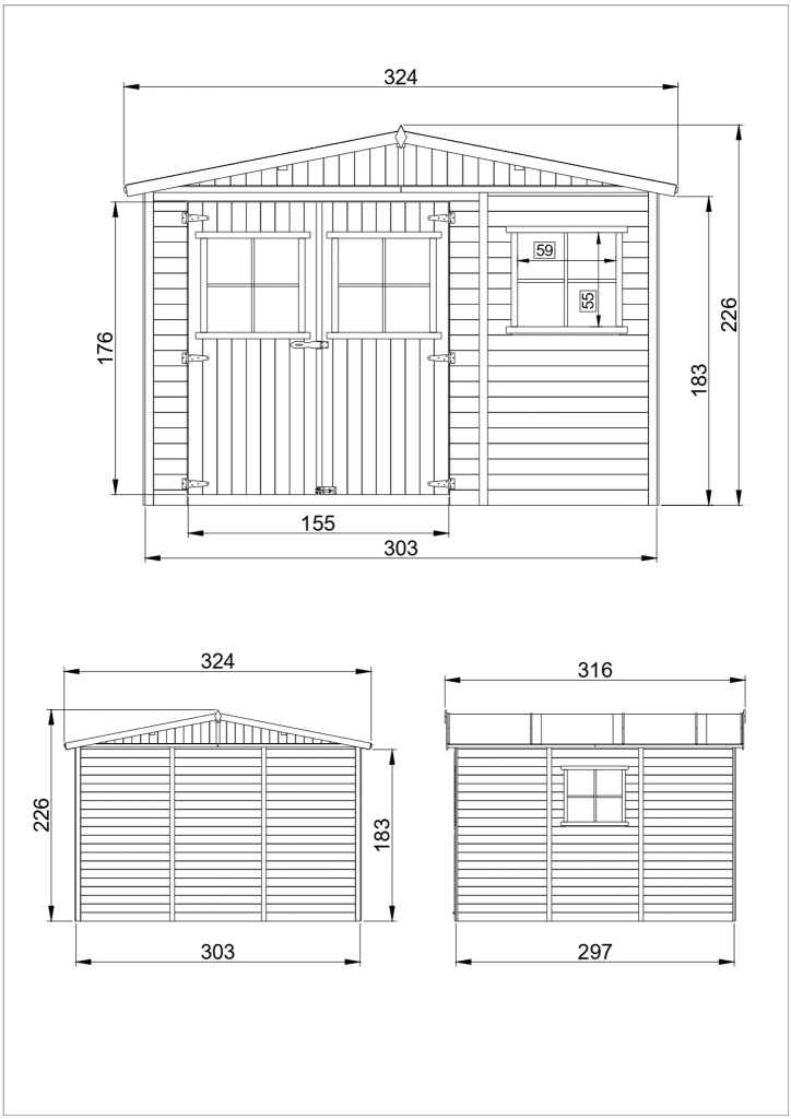 TIMBELA M335+M335G Casa da giardino in legno naturale CON PAVIMENTO IMPREGNATO A226x316x324 cm/9 m²