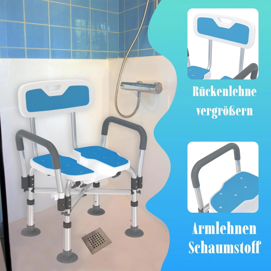 Sedia da doccia per anziani, regolabile in altezza, con design scanalato e telaio in alluminio incrociato, per bagno, vasca da bagno, fino a 200 kg, per doccia
