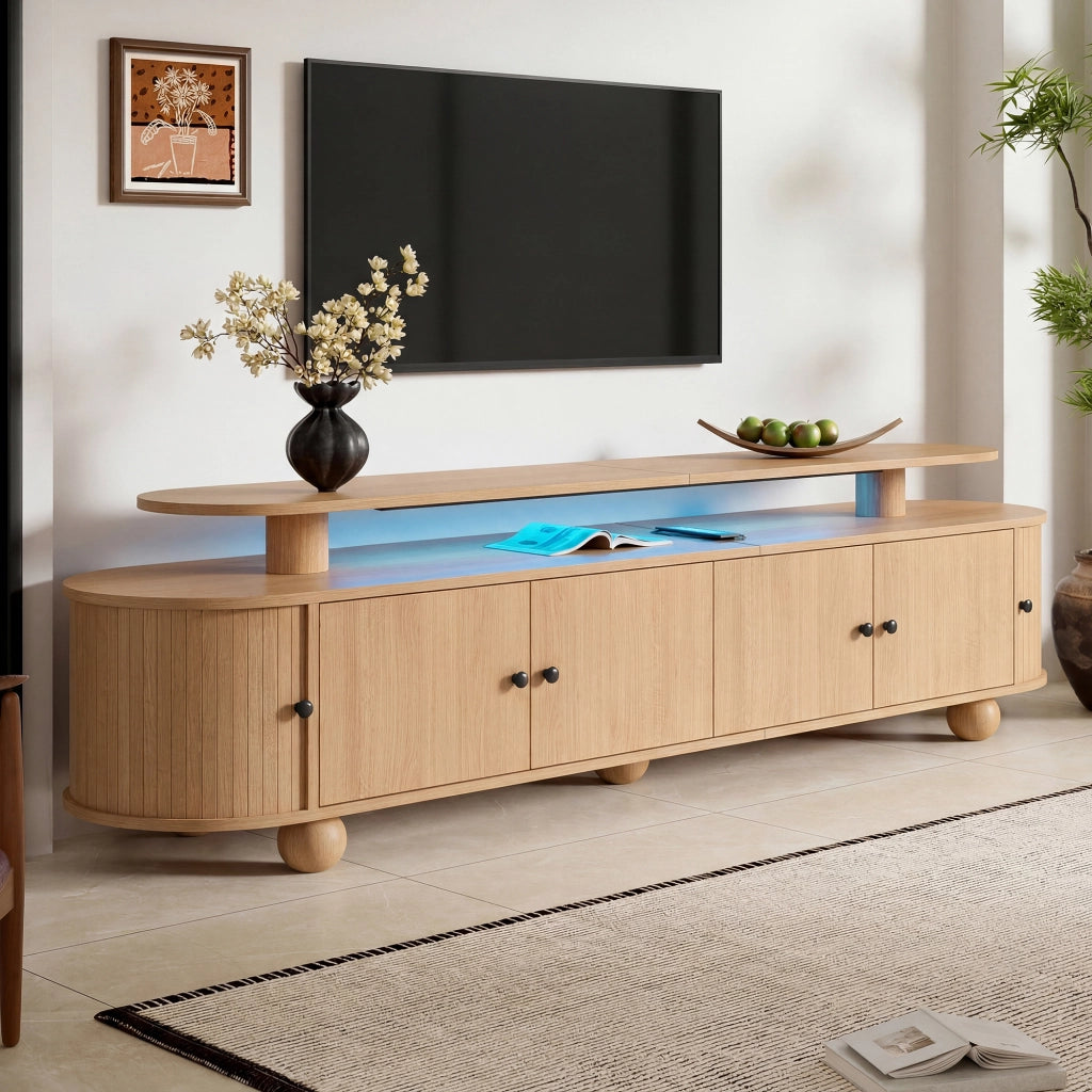 Mobile TV con 4 ante piene e 2 ante scorrevoli; LED ambiente; per soggiorno; in MDF; naturale; 180 × 40 × 48 cm
