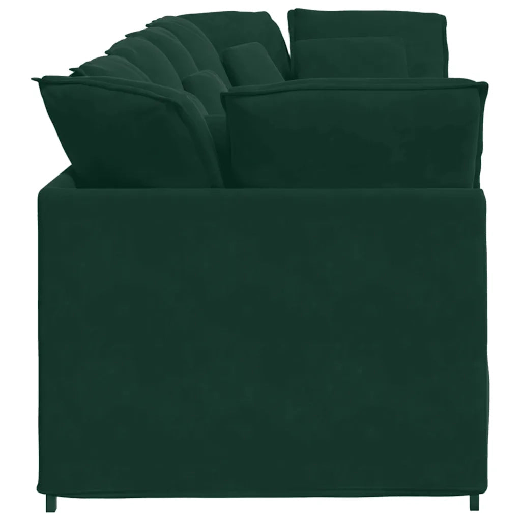 vidaXL Divano Modulare con Cuscini in Velluto Verde Scuro