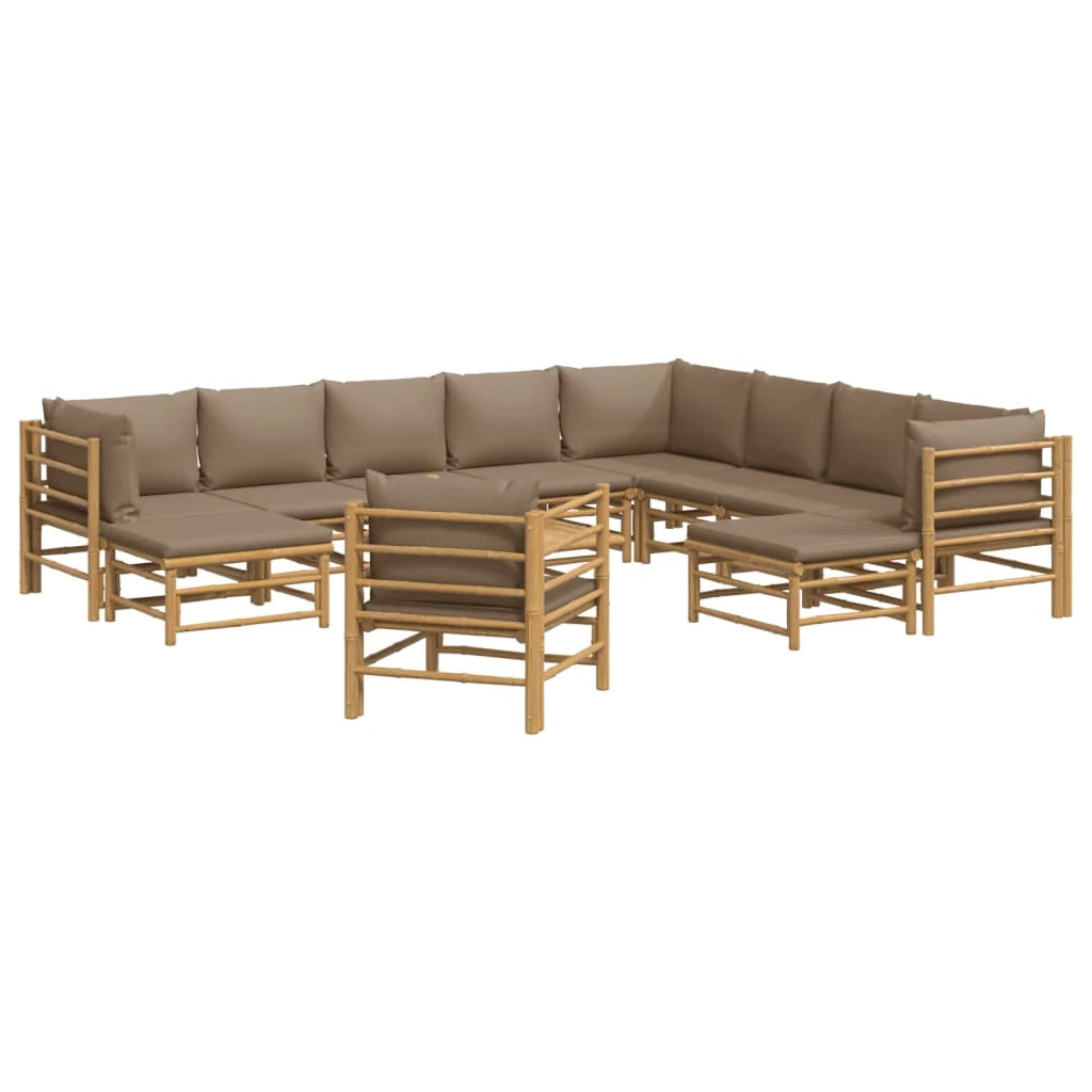 Set di mobili da giardino per esterni 12 pezzi con cuscini in bambù color tortora 02_0015673