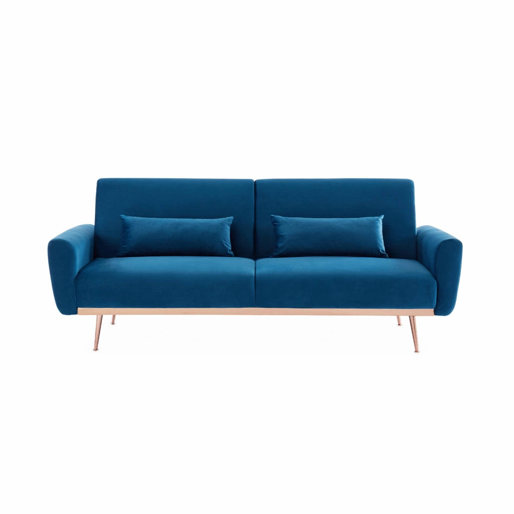 Divano letto reclinabile in velluto, 3 posti, blu