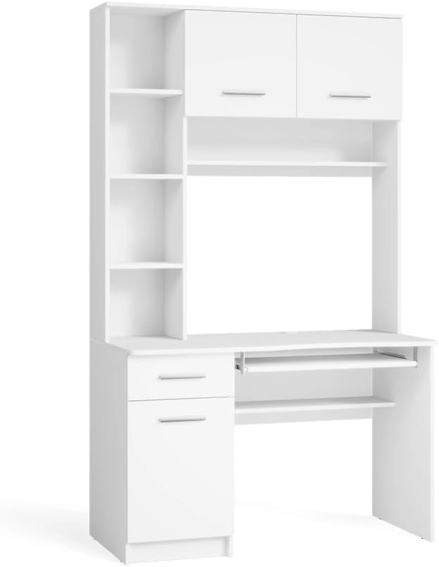 Scrivania Crossline, Bianco, 120.1 x 59.5 cm, con ripiano tastiera estraibile e utilizzabile in modo combinato