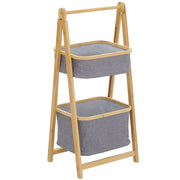 Easycomfort Mobile Bagno Pieghevole in Bambù con 2 Cassetti in Tessuto Poliestere Grigio, 45x35x98cm