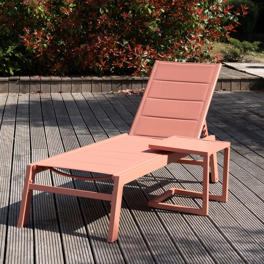 Set di lettini e tavolini BARBADOS in textilene terracotta - alluminio terracotta