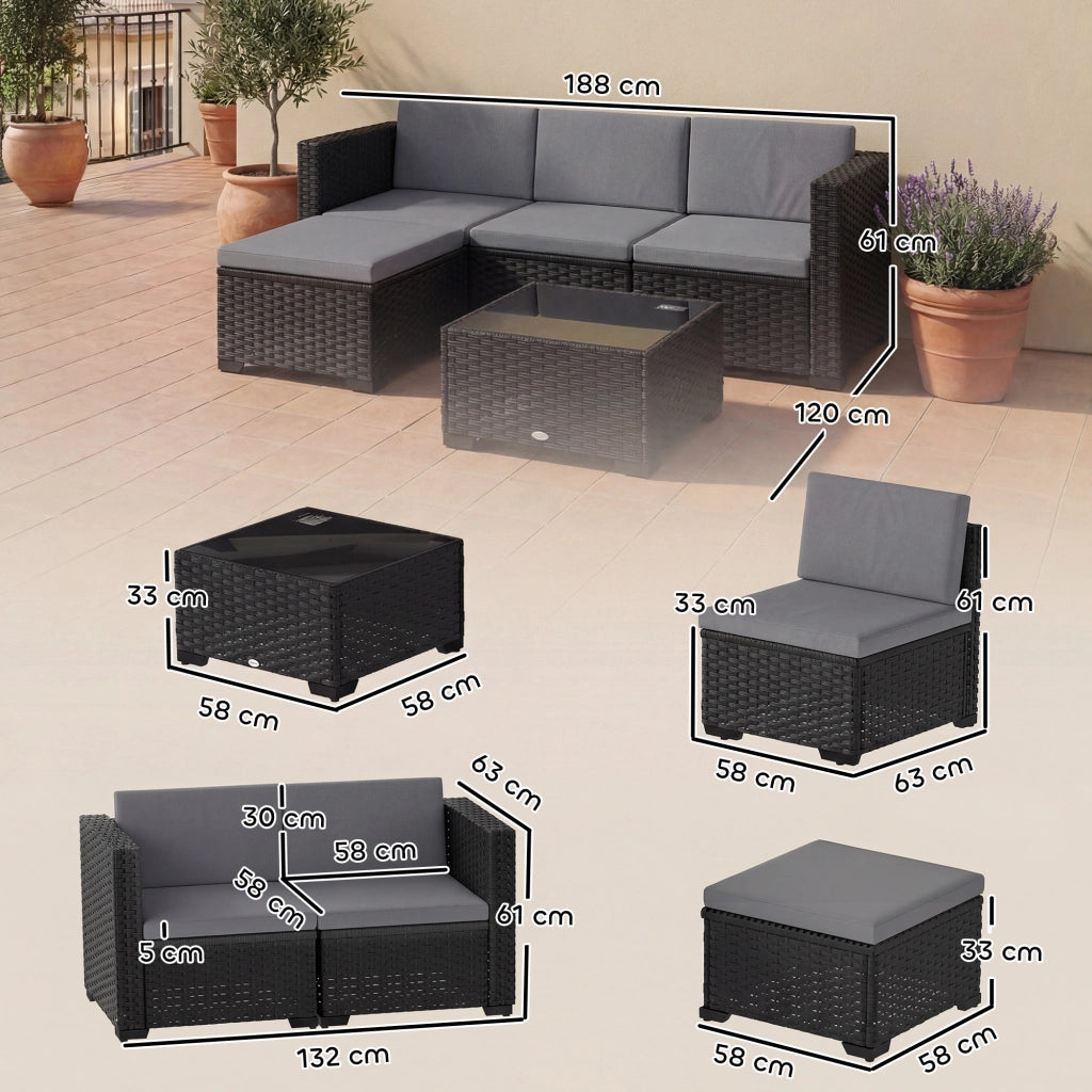 Divano angolare da giardino 5 pezzi in polirattan con cuscini ¨C zephmum ¨C grigio
