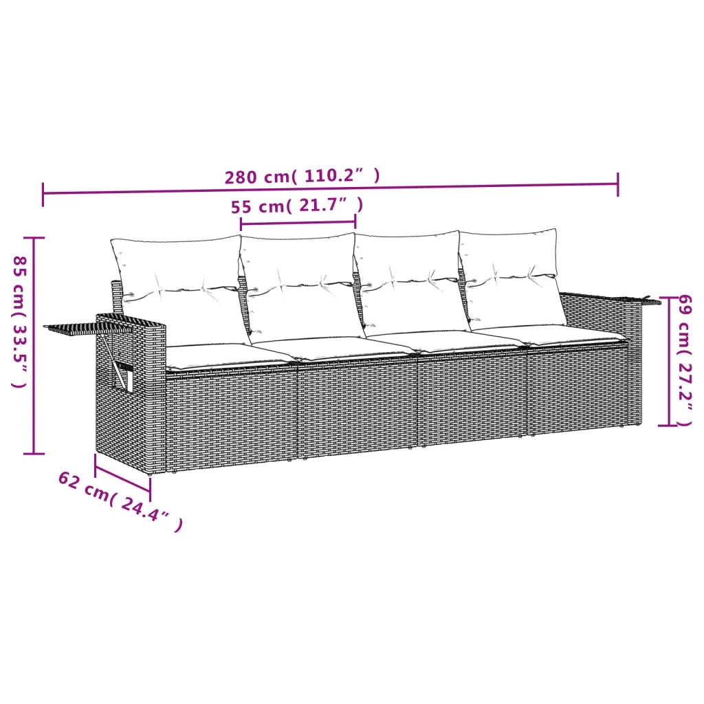 Set Divano da Giardino 4 pz con Cuscini Beige in Polyrattan 3252215