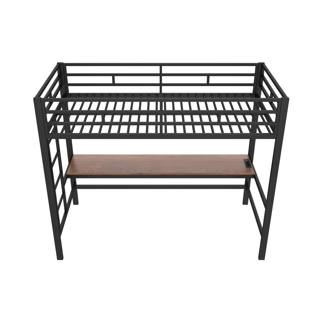 Letto a soppalco 90x200 cm con scrivania e luce LED; metallo; nero (Senza materasso)
