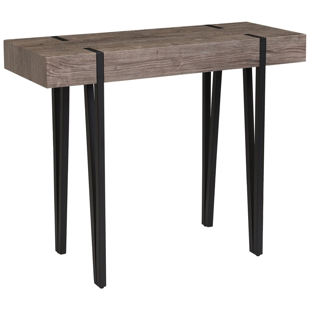 Consolle Piano in Legno Scuro Gambe a Forcella in Metallo Nero 100 x 40 cm Stile Industriale Rettangolare