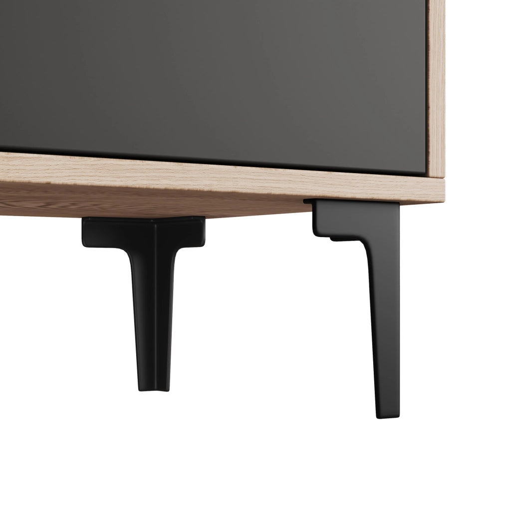 Mobile TV 180x35x49 cm con 3 ante e 2 vani aperti in truciolato naturale e nero