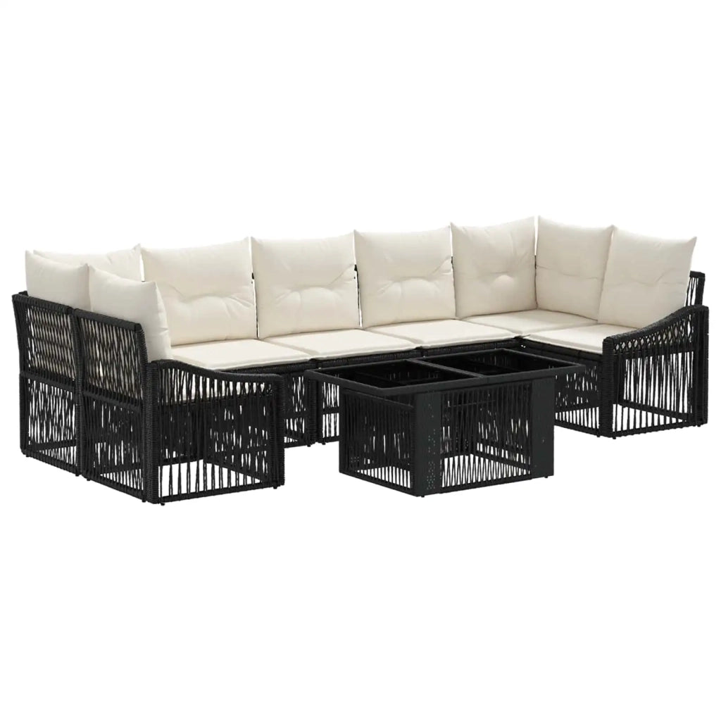 Set Divano da Giardino 8 pz Nero e Bianco Crema polyrattan 3437215