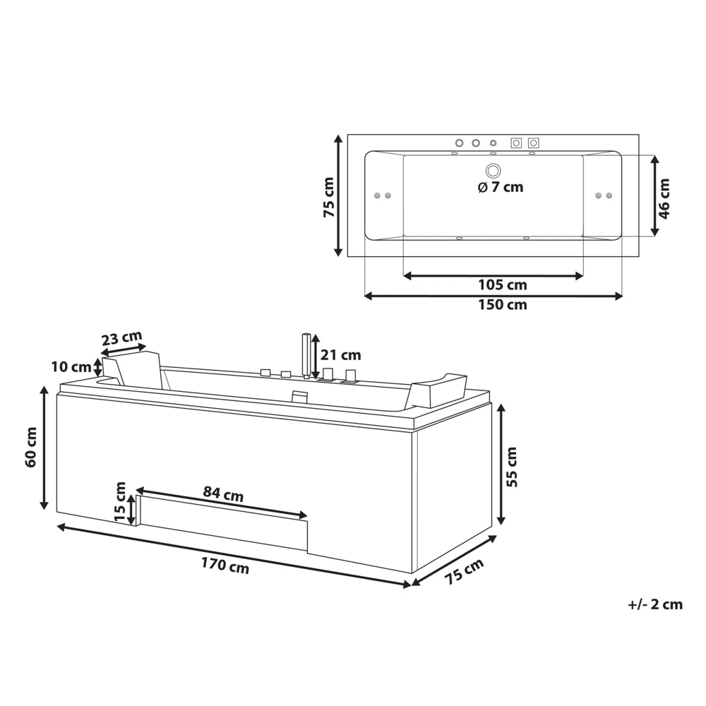 Vasca Idromassaggio Bianco Sanitario 150 x 75 cm Rettangolare Doppio 157 x 85 cm Funzione Massaggio Poggiatesta Design Moderno