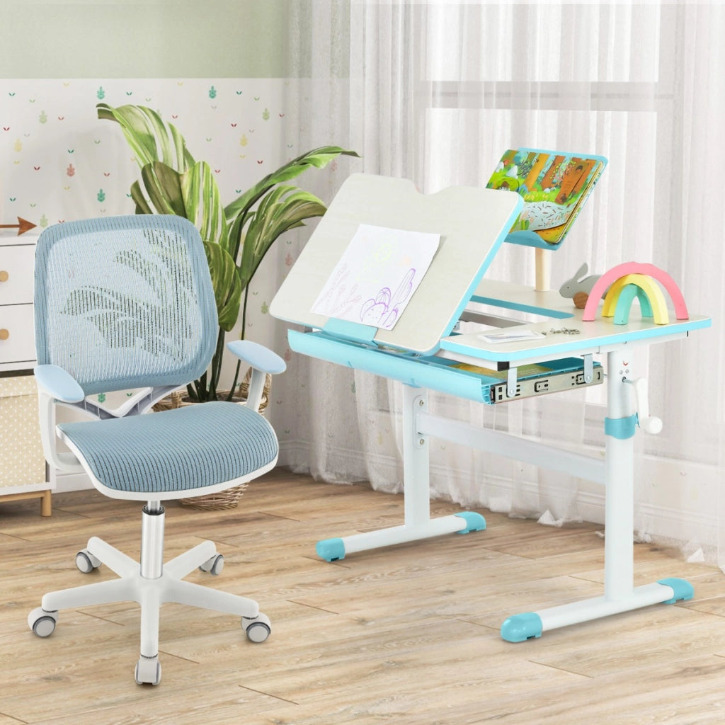 Sedia da scrivania per bambini con altezza regolabile ruote con freno braccioli morbidi-Sedia girevole per computer Blu chiaro