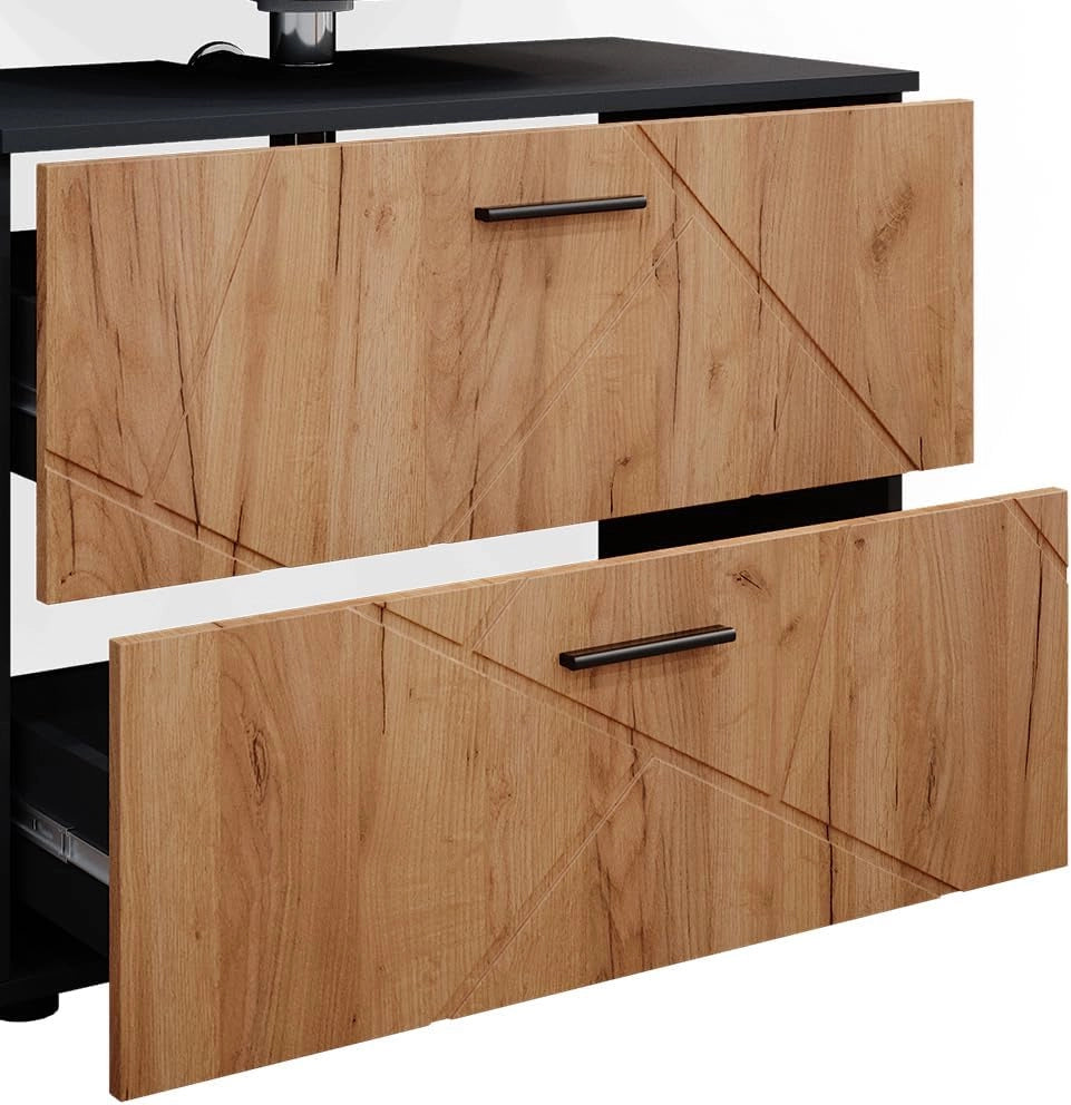 Set mobili bagno Irma, Quercia dorata/antracite, 80 cm, composto da specchio da bagno e mobile sottolavabo