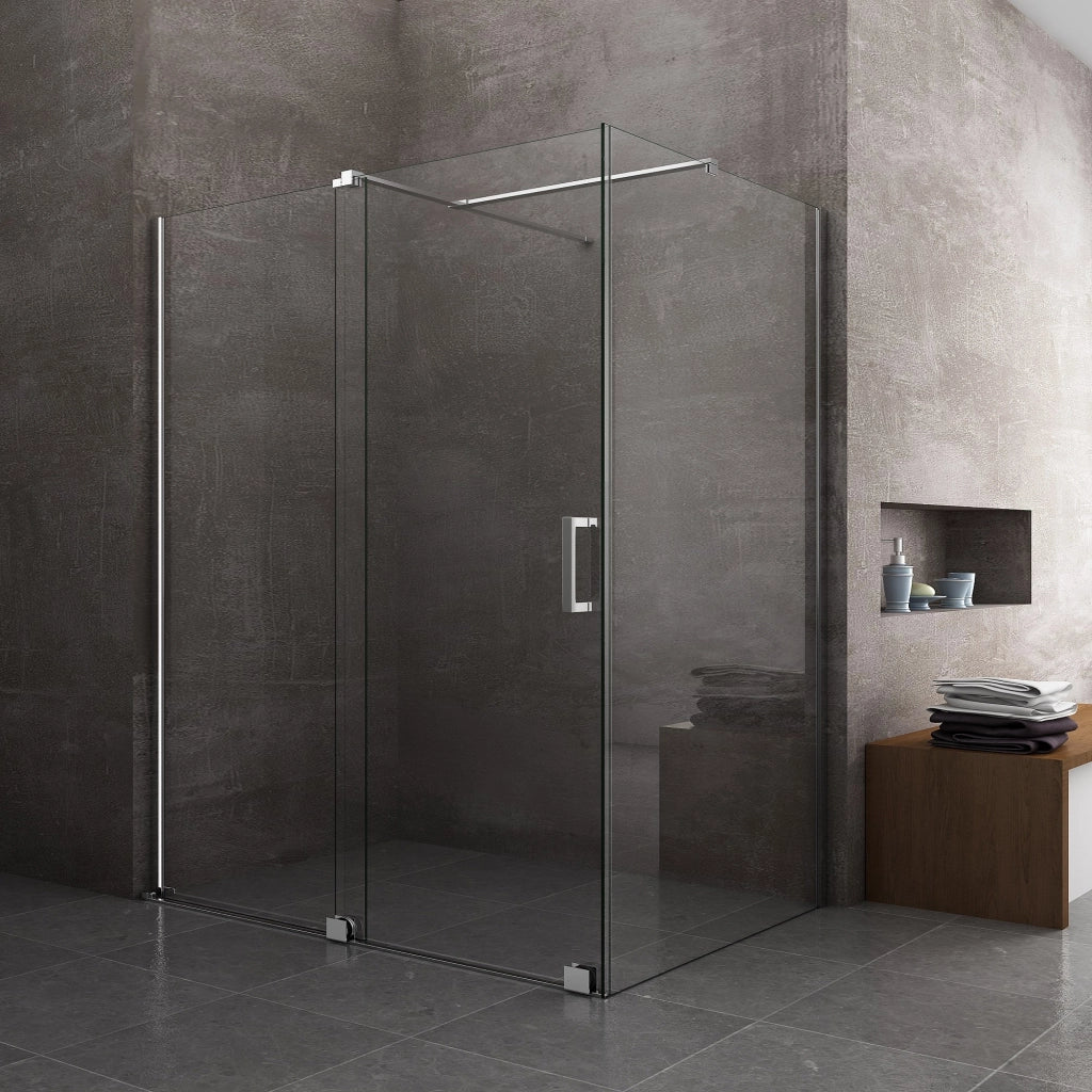 Box Doccia Angolare Con Pannello Fisso Laterale E Porta Frontale Scorrevole Senza Telaio H 200 Cromo Trasparente Cm 100 (98-100) x 150 (146-151)