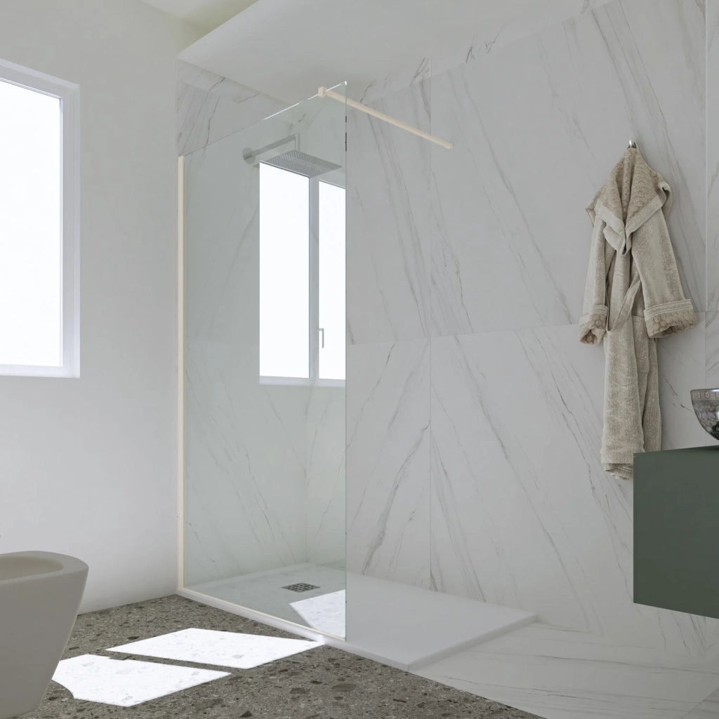 Parete doccia Walk-in da 90 CM H 200 Vetro Trasparente Profilo Champagne in pvc mod. Kolors