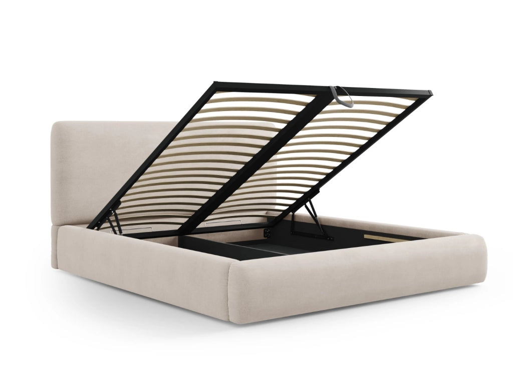 Cosmopolitan Design - Letto a cassettone con testiera "Colonel" 160x200cm in ciniglia beige 