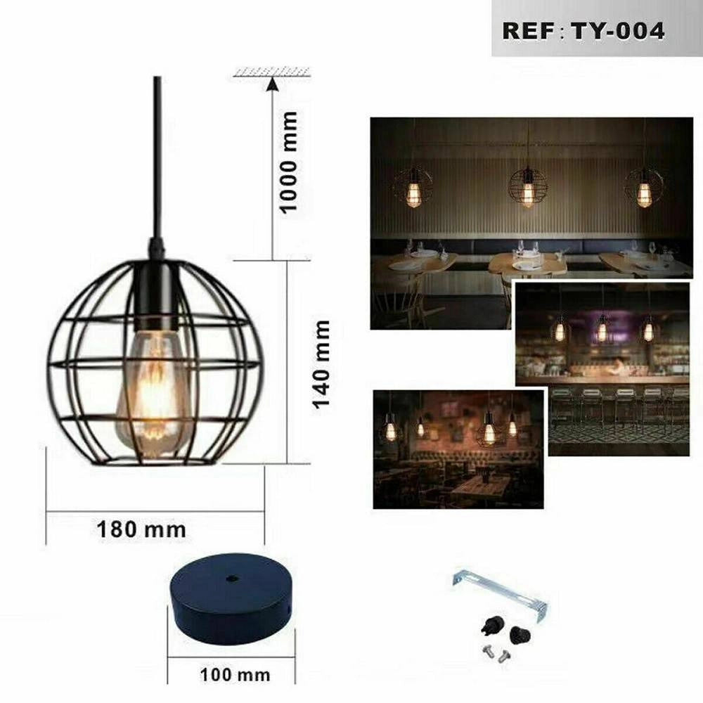Trade Shop - Lampadario Gabbia In Metallo Industriale Retro E27 Pendente Vintage Ty004 -